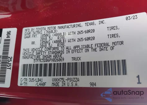 2023 Toyota Tundra Hybrid 1794 Edition from USA, damaged, VIN 5TFMC5DB6PX026069